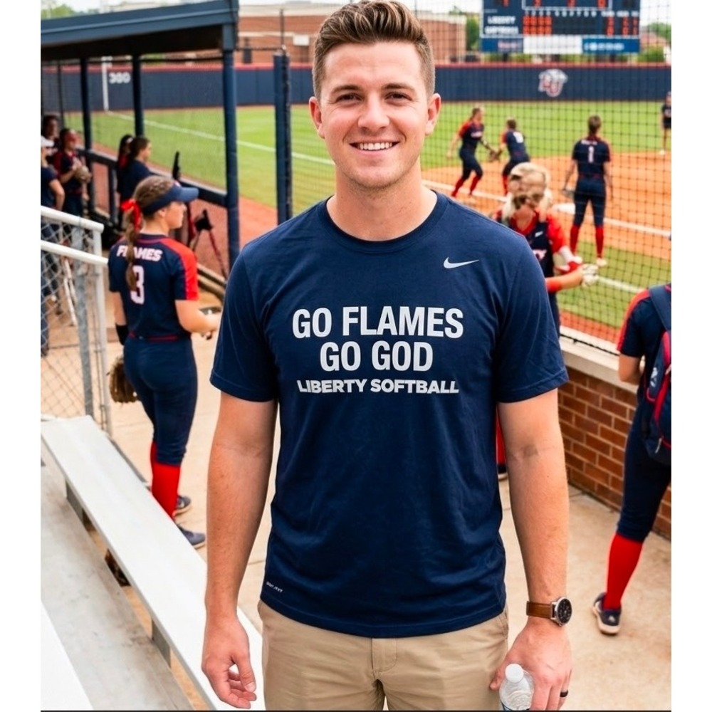 Nike Liberty University Softball Go Flames Go God Dri-FIT Shirt Navy Blue Large